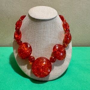 Vintage Large Chunky Faux Amber / Lucite Statent Necklace